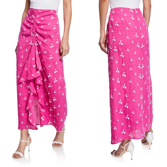 All Things Mochi Ola Gathered Linen Ruffle Maxi Skirt Size Medium - Picture 1 of 12